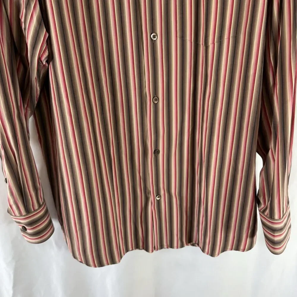 Banana Republic Dress Shirt Men's Large Brown Striped Button Up Long Sleeve